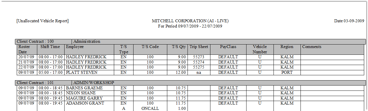 unallocated vehicle report